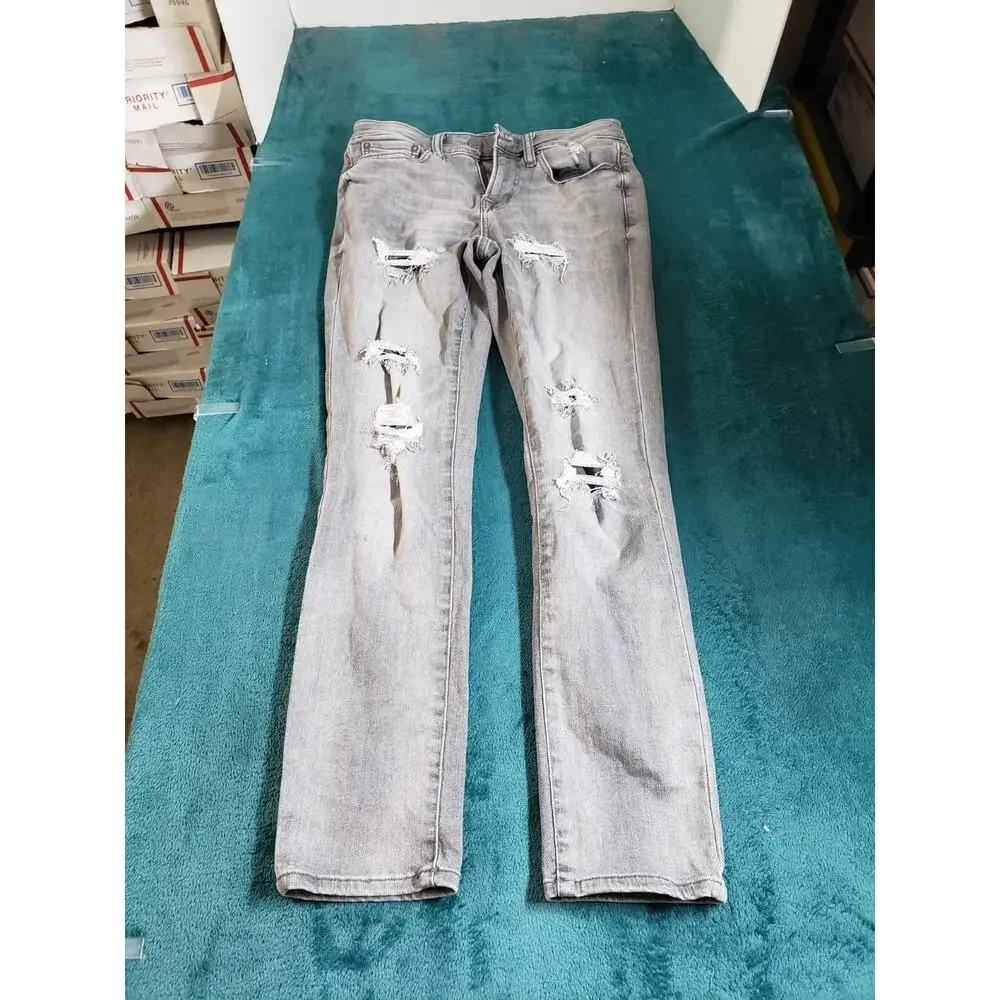 Aeropostale Jeans Size 28x30 Mens Gray Pants Stretch Distressed Mid Rise Skinny